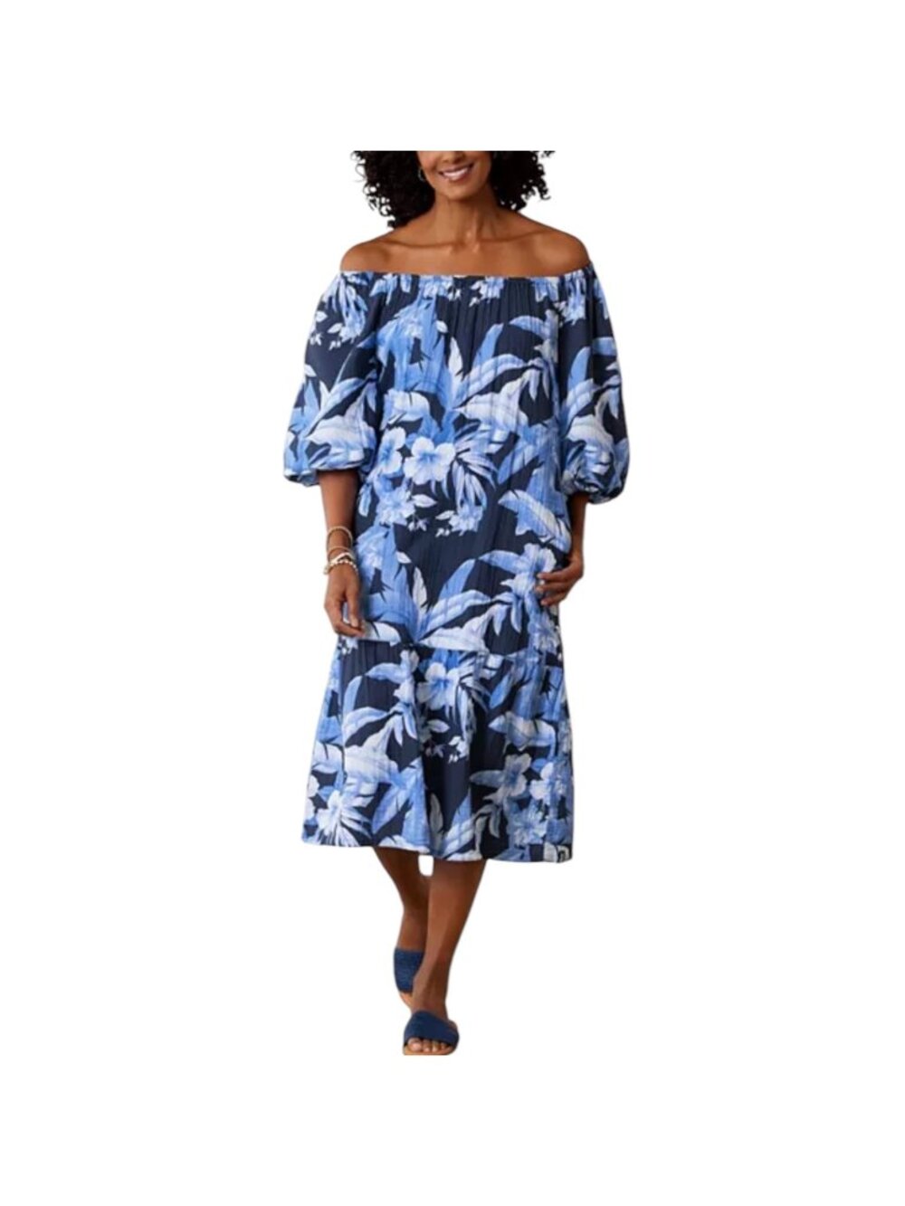 Tommy Bahama NWT $178 Women's Daybreak Hibiscus Midi Dress, Blue Floral, Size S